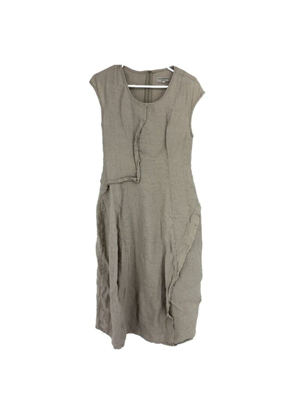 Ivan Grundahl Copenhagen Women 38 US 8 Linen Blend Dress Midi Beige Abstract Cut